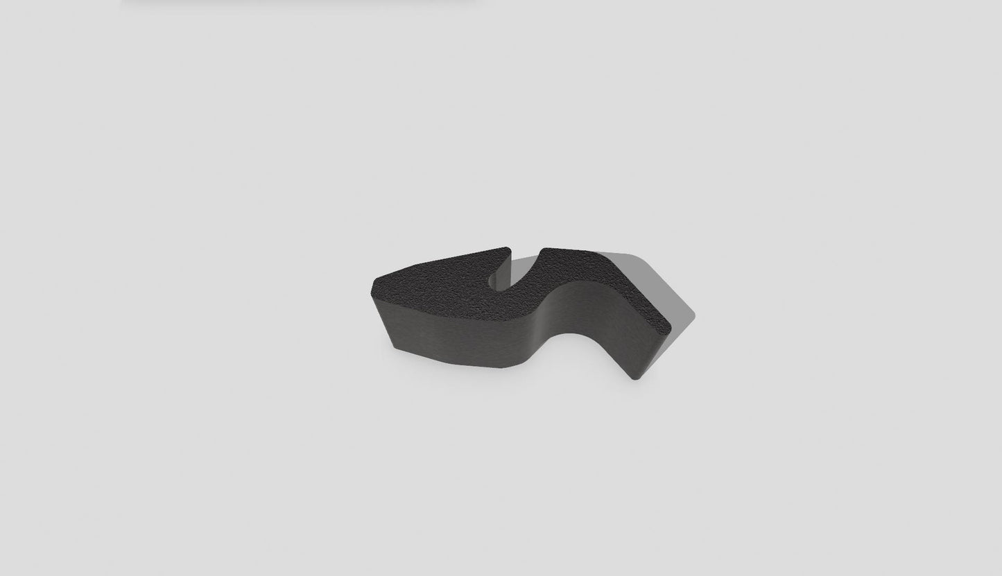 Black 3D printed Honda air cleaner clip with a curved design for secure fit