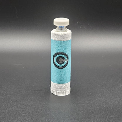 Blue and white clicky fidget with storage compartment DBZ featuring Capsule Corp logo